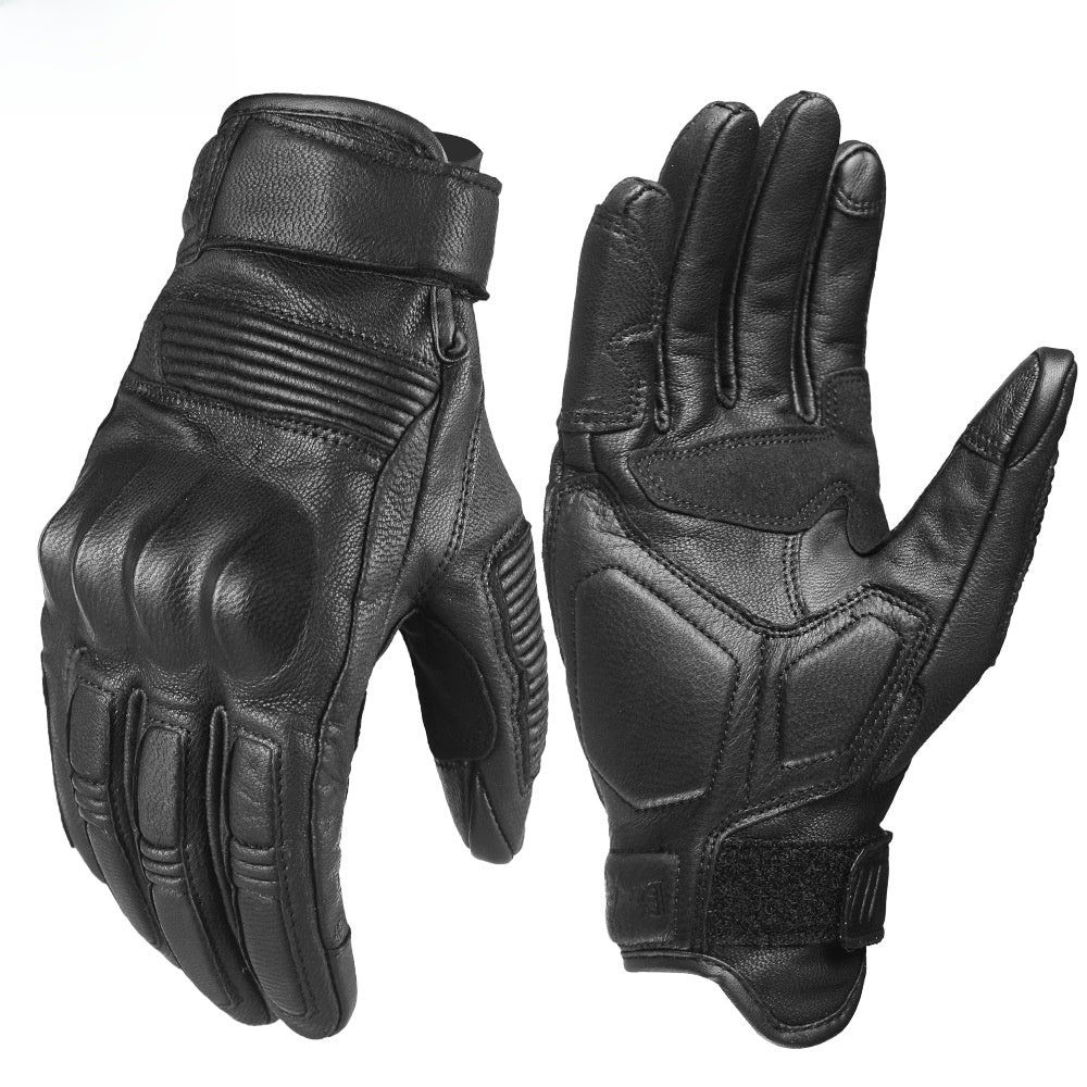 Guantes de Moto de Cuero con Dedos Completos y Pantalla Táctil
