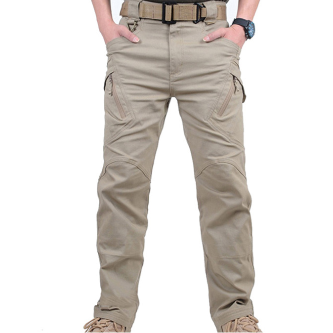 Beige pants worn by a person on a white background with 'JIN EAGLE' branding.