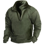 Green fleece pullover with a high collar on a white background